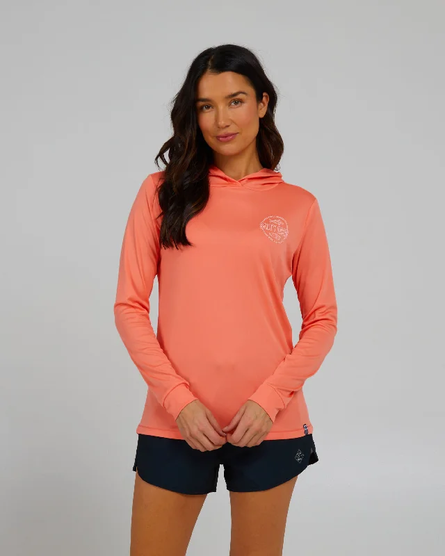 Outlined Hooded Sun Shirt - Sunrise Coral Hoodie with Contrast Stitching Detailed Premium