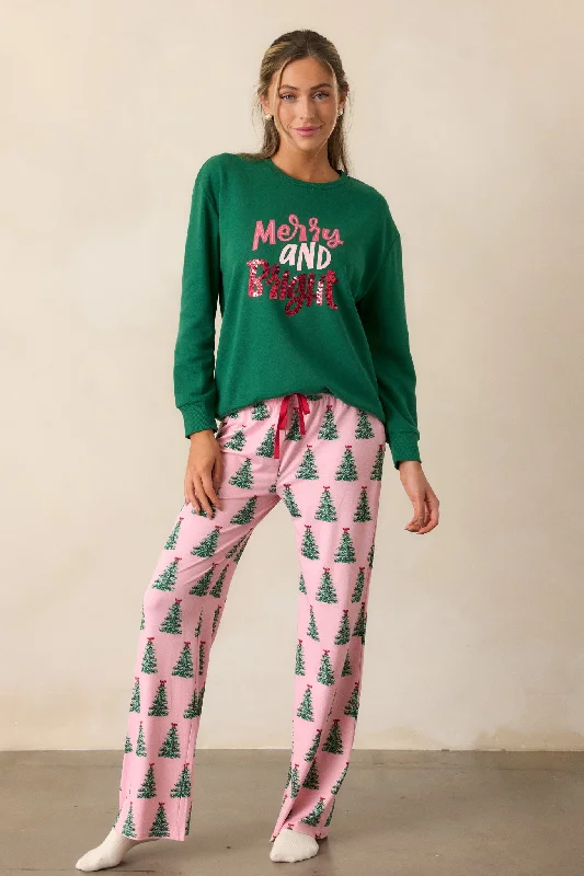 Pine and Peppermint Pink Pajama Pants Trendy Wide-Leg Pants