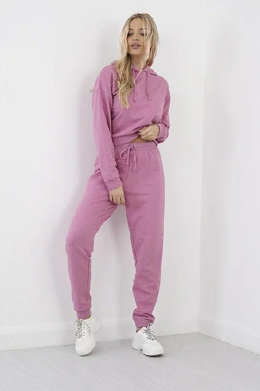 PINK DYED MARL CROPPED DRAWSTRING HOODIE Hoodie with Reflective Safety Nightwear