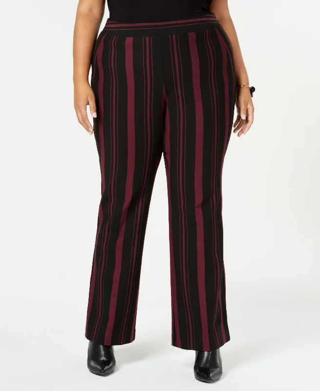 Plus Size Striped Ponte Knit Pants Chic Faux Leather Pants