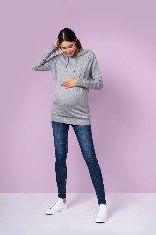 Grey Maternity & Nursing Hoodie Hoodie with Applique Textured Unique