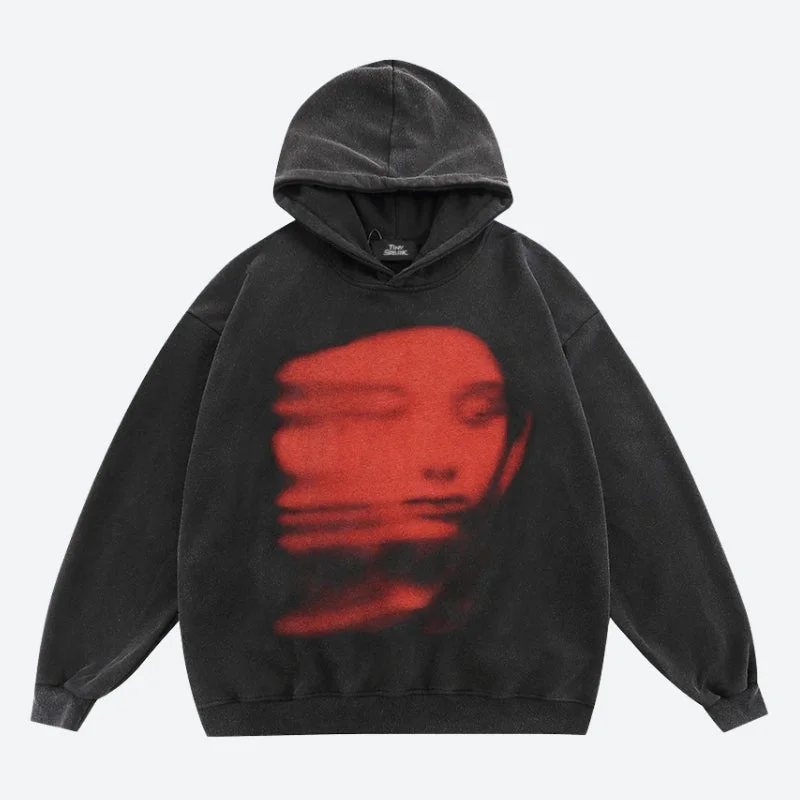 Red Face Hoodie Hoodie with Monochrome Minimalist Simple