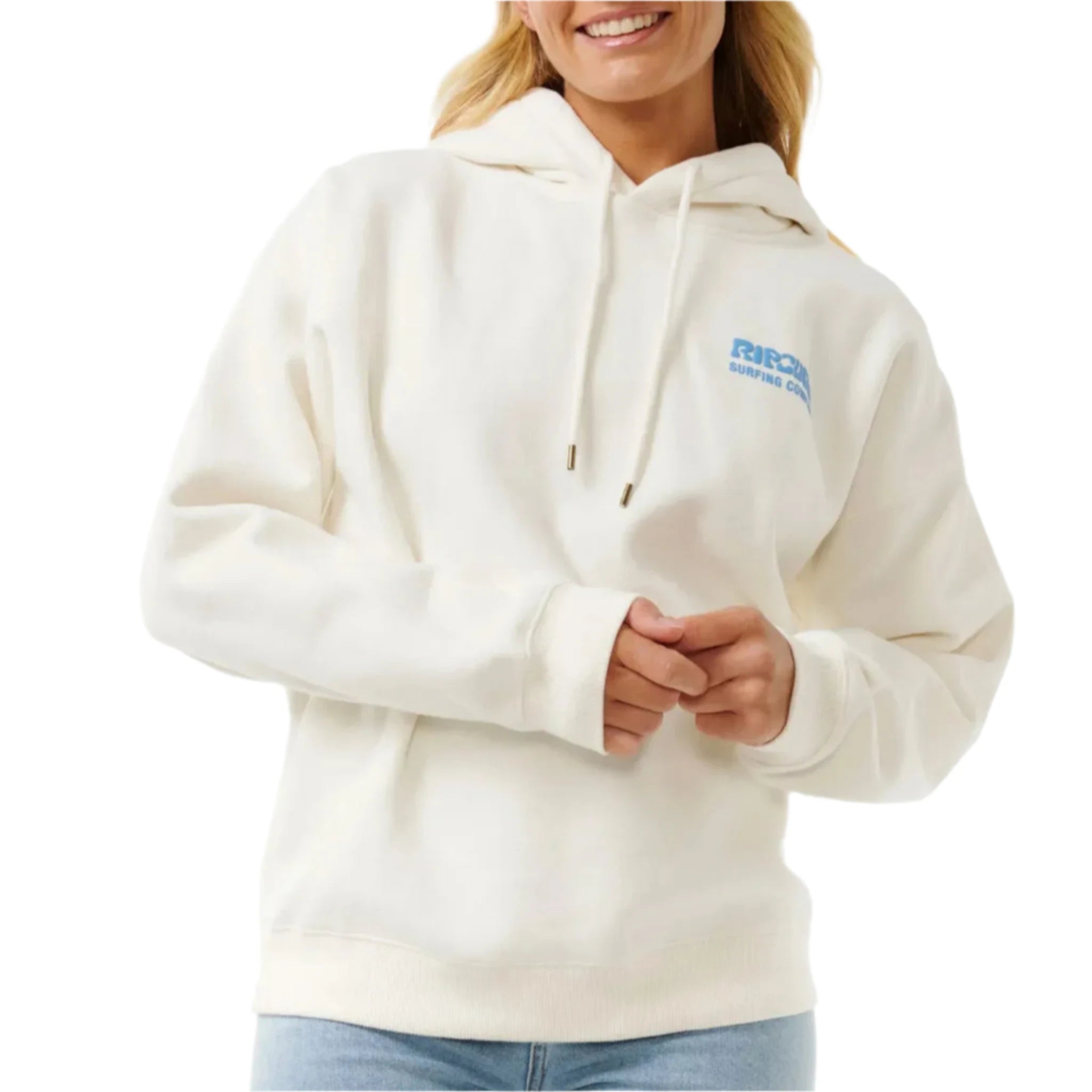 Rip Curl Surf Puff Heritage Hoodie - Bone/Bright Blue Hoodie with Hidden Zipper Minimalist Clean