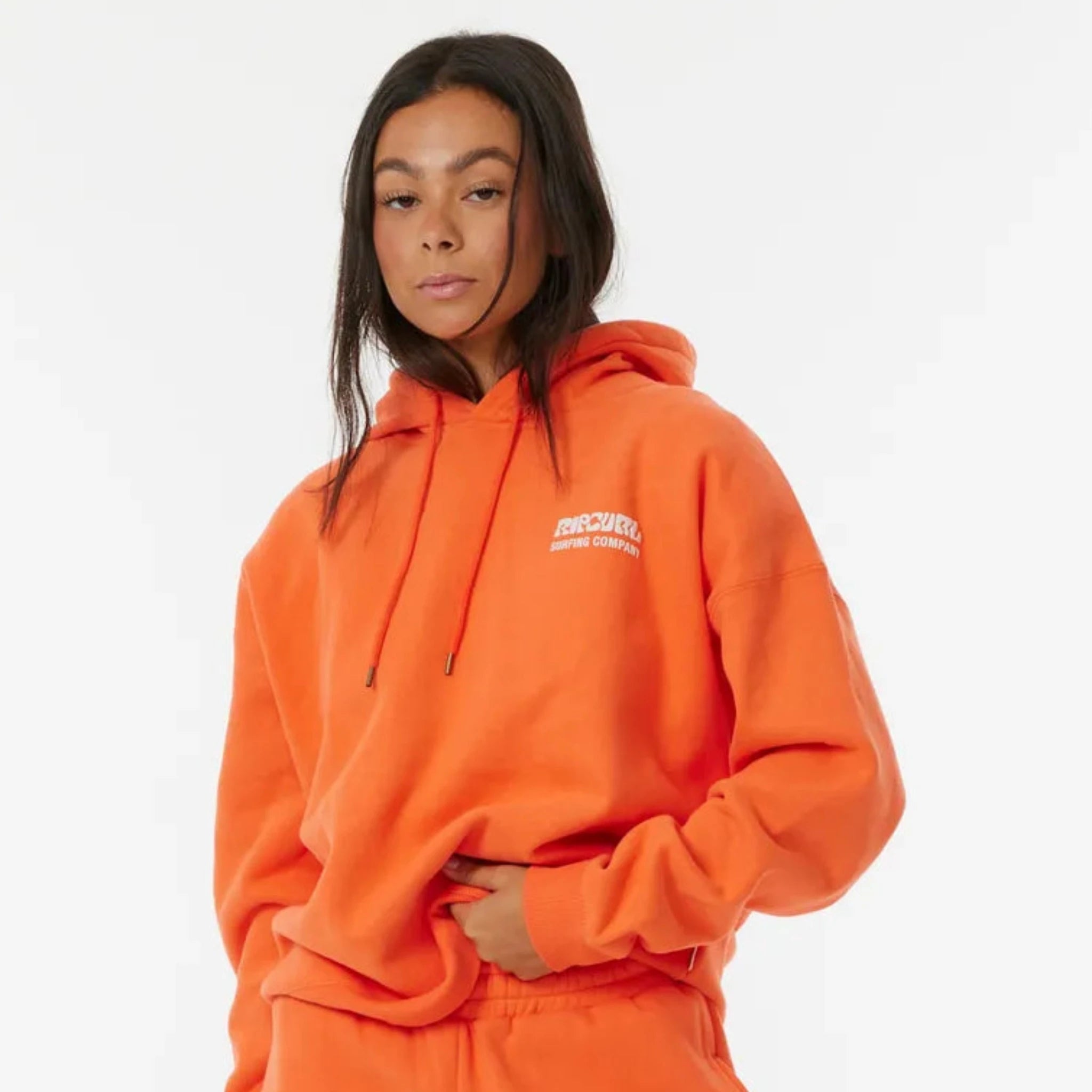 Rip Curl Surf Puff Heritage Hoodie - Bright Orange Hoodie with Belted Waist Structured Tailored