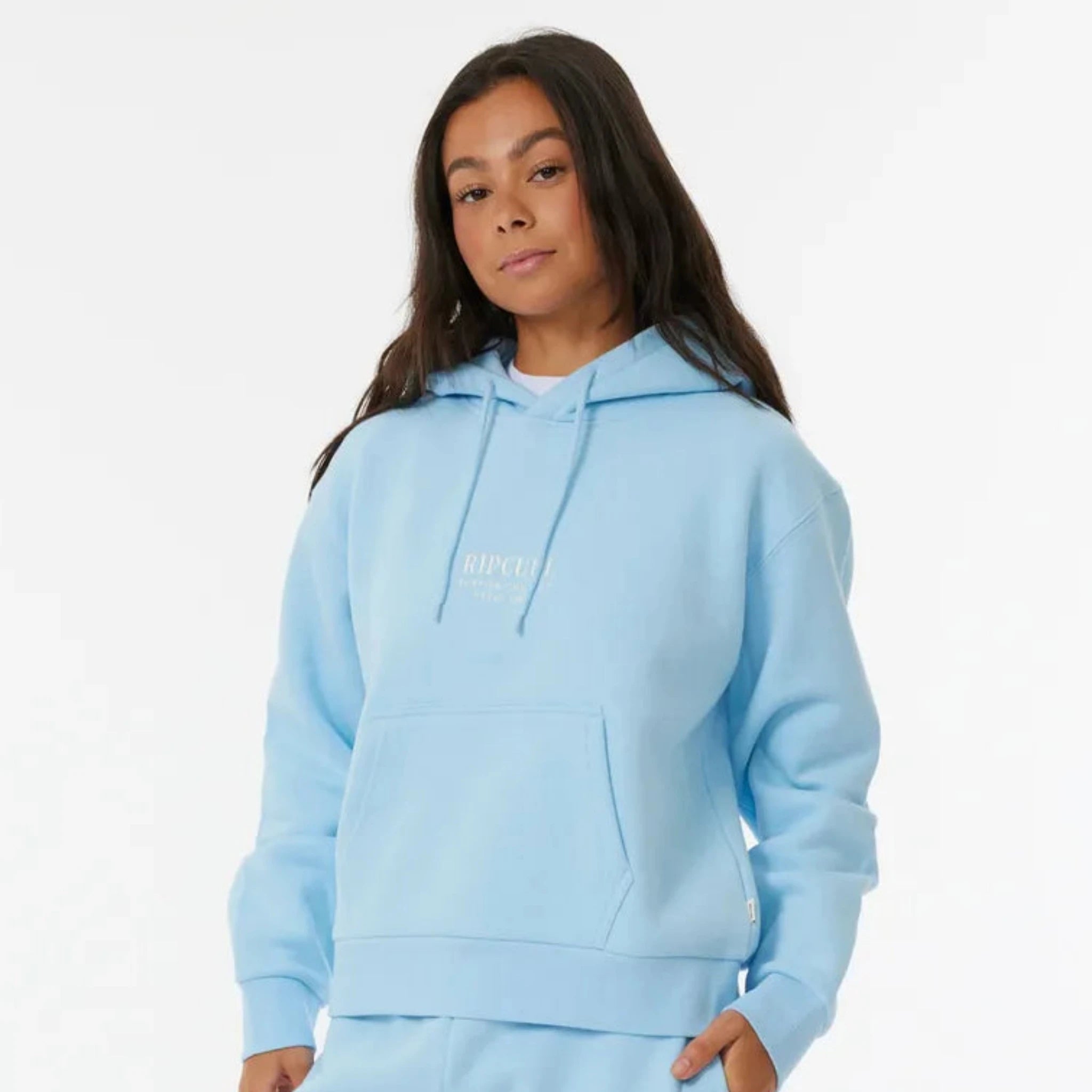 Rip Curl Surf Staple Relaxed Hoodie - Sky Blue Hoodie with Back Slit Movement Comfort