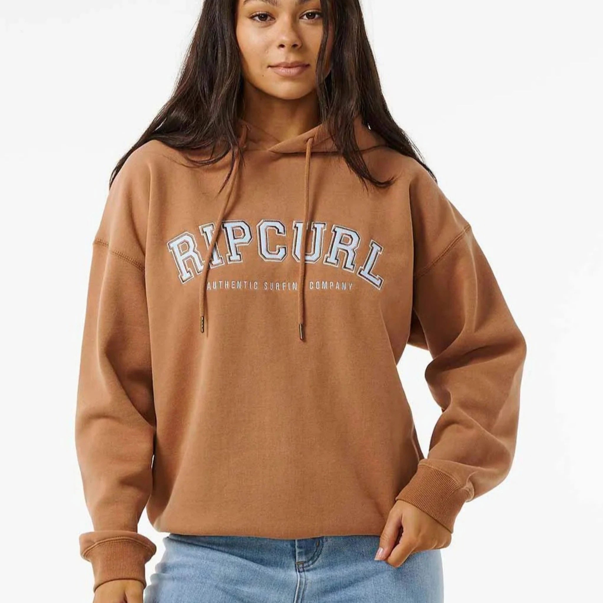 Rip Curl Varsity Hoodie - Brown Hoodie with Oversized Fit Loose Comfortable