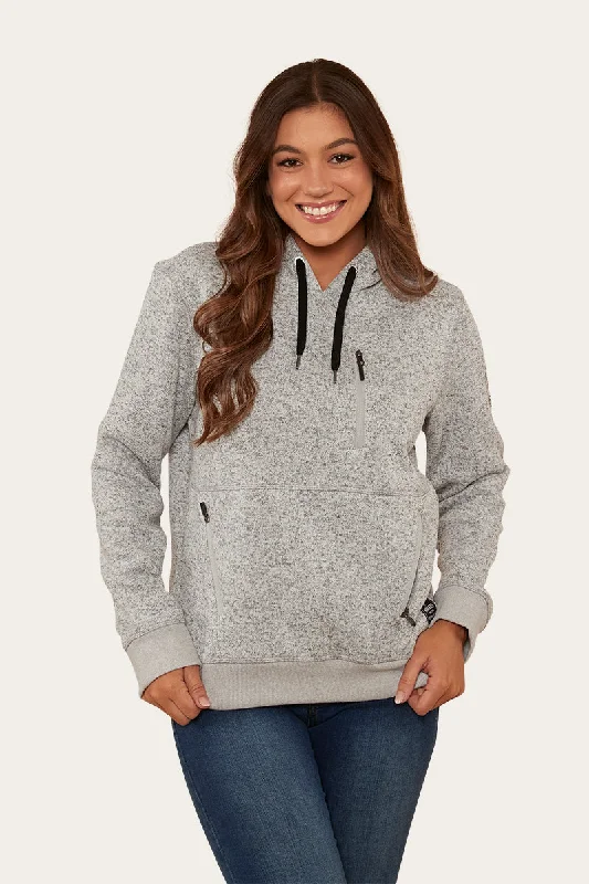 Rockies Womens Hoodie - Grey Marle Hoodie with Frayed Bohemian Relaxed