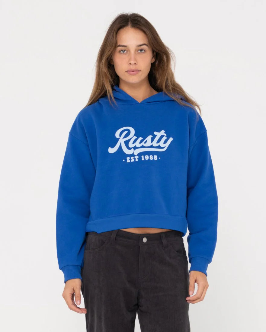 Rusty Old School Cropped Hooded Fleece Hoodie with Back Slit Movement Comfort