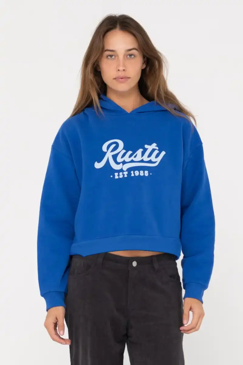 Rusty Women Jumper Old School Cropped Hooded Fleece Hoodie with Contrast Stitching Detailed Premium