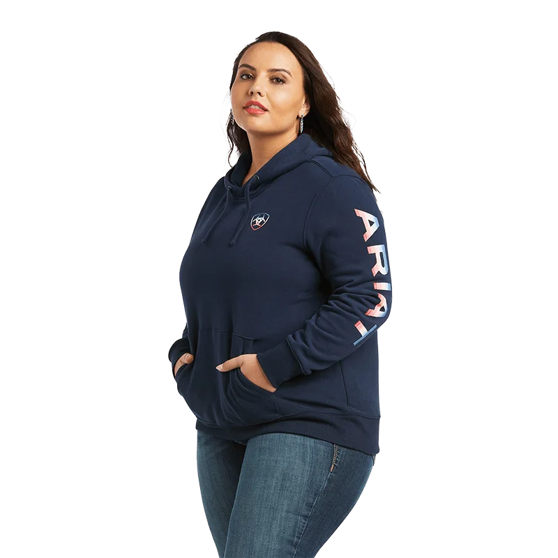 Ariat Women's Navy Serape Logo Arm Hoodie Hoodie with Stripes Bold Sporty