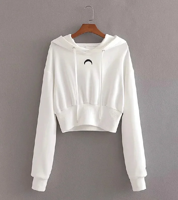 Simple white long sleeve hoodie  218 Hoodie with Zipper Versatile Modern