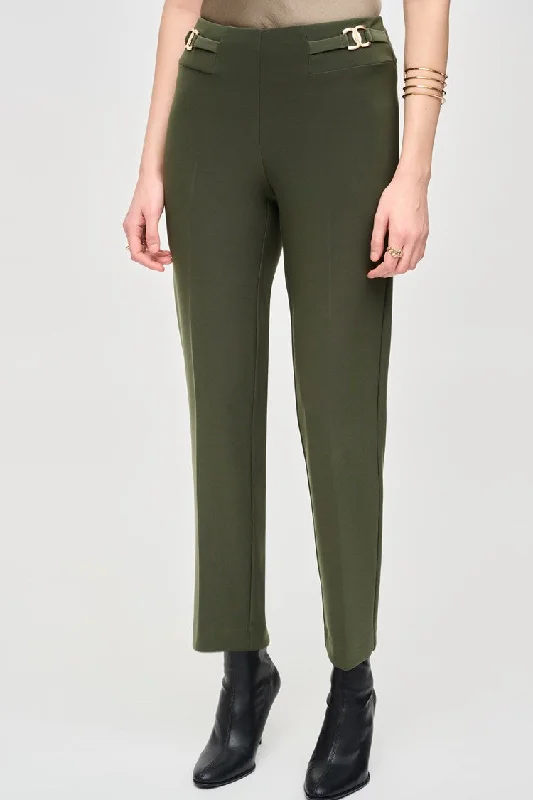 Straight-Leg Pants with Buckle Detail - Iguana Stylish Slim Trousers