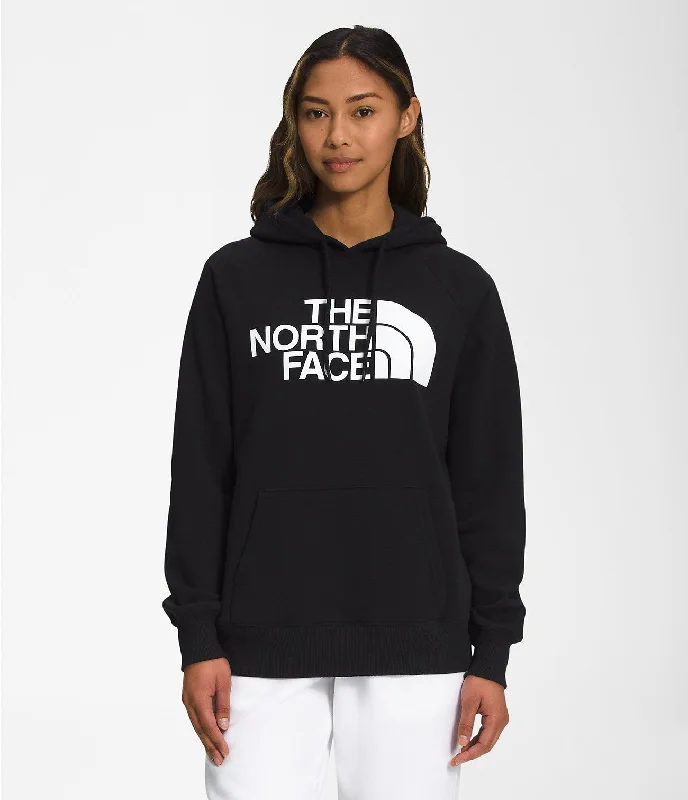 The North Face Half Dome PO Hoodie (Women's) TNF Black/TNF White Hoodie with Hem Frayed Vintage Worn