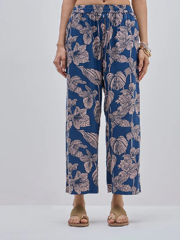 Utsa Indigo Botanical Design High-Rise Ethnic Pants Fashionable Jogger Pants