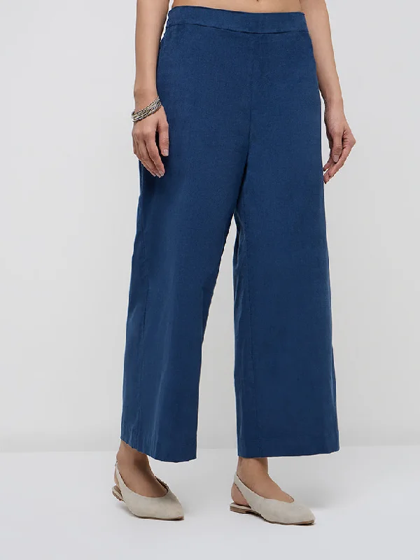 Utsa Indigo Corduroy High-Rise Cotton Ethnic Pants Wide-Legged Palazzos