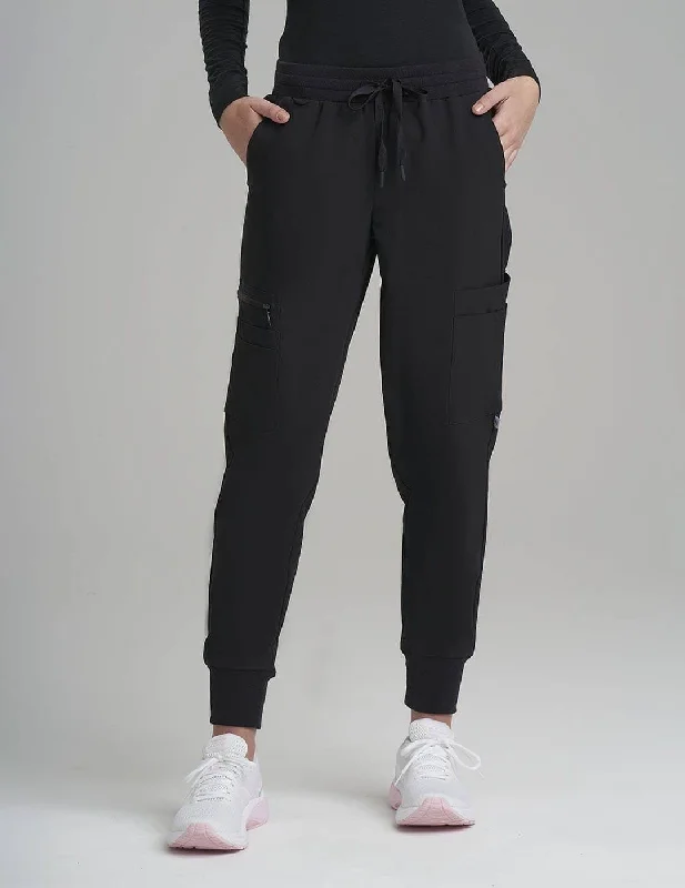 Womens 12-Pocket Scrub Jogger Pants - Black Comfortable Maternity Pants