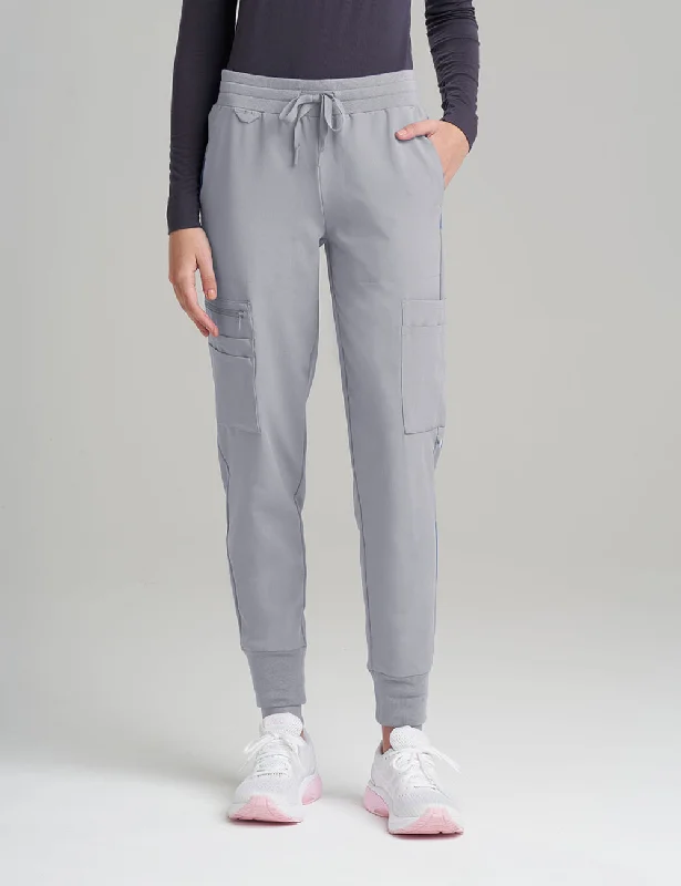 Womens 12-Pocket Scrub Jogger Pants - Stone Gray Soft Sweatpants Style