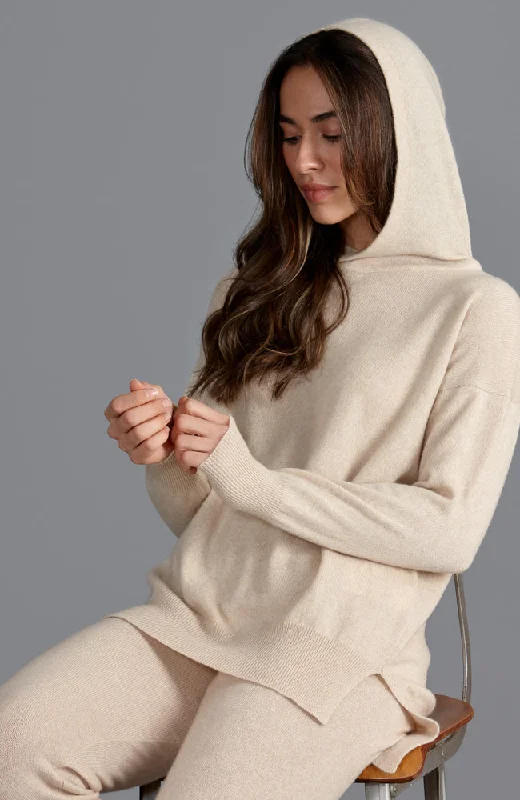 Womens 100% Cashmere Hooded Jumper Hoodie with Hem Drawcord Adjustable Customizable