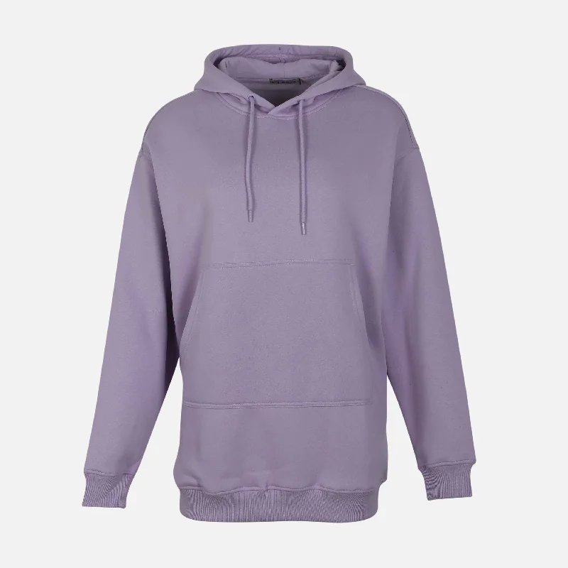 WOMEN FLEECE OVERSIZED LONG HOODIE Hoodie with Hem Detail Decorative Unique