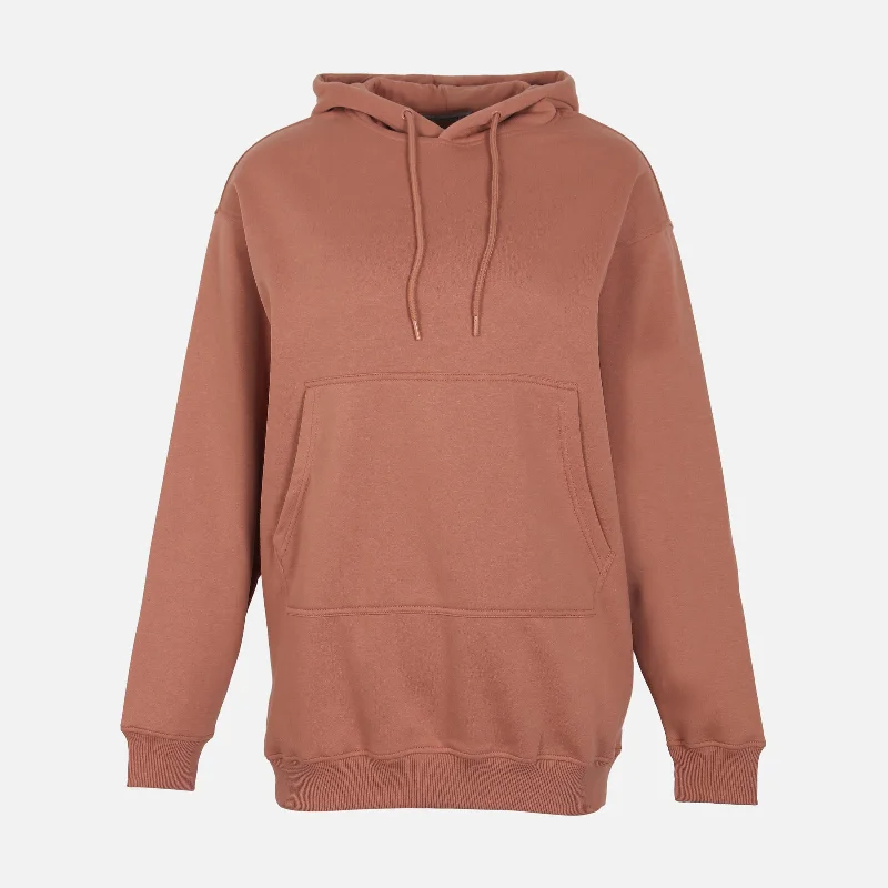 WOMEN FLEECE OVERSIZED LONG HOODIE Hoodie with Side Slits Relaxed Casual