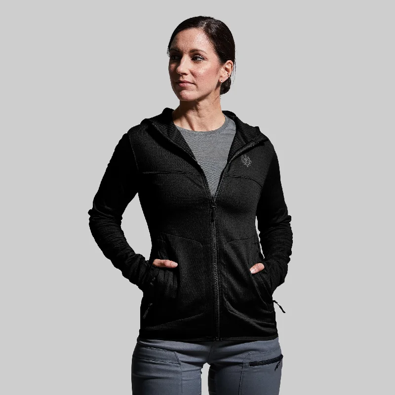 Women's Quiver Full Zip Hoodie (Black) Hoodie with Color Block Contrast Stylish