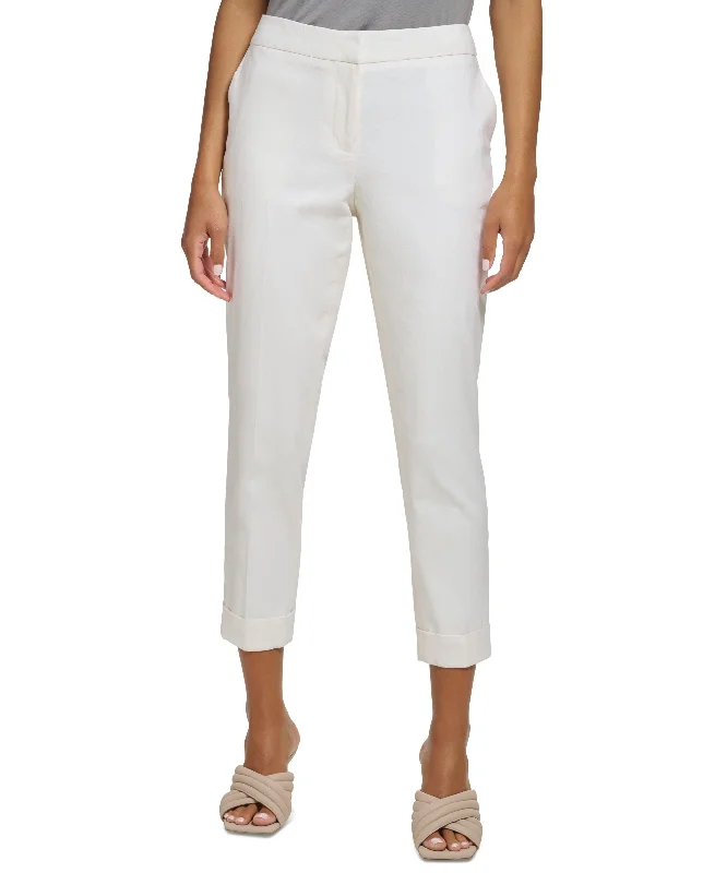 Women's Straight-Leg Cropped Pants Stylish Slim Trousers