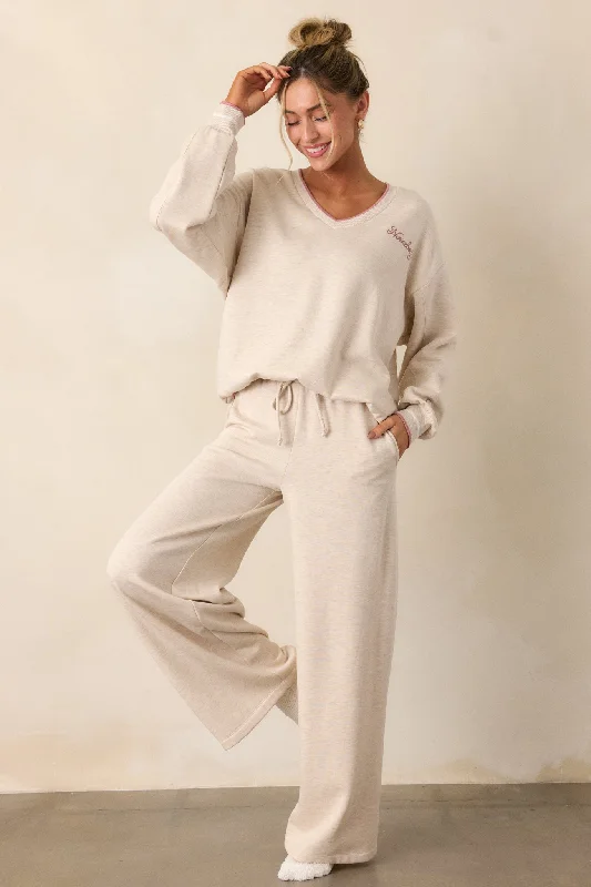 Z Supply Homebody Oatmeal Fleece Wide Leg Pants Cozy Knit Pants