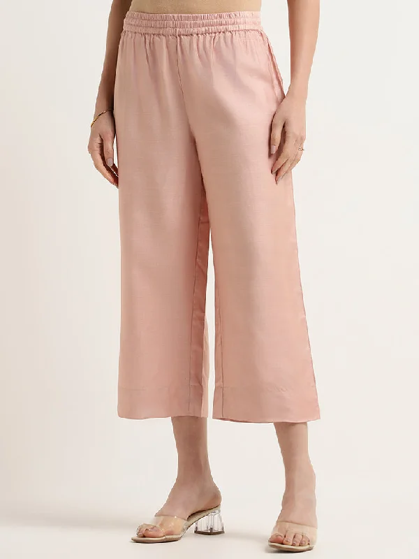 Zuba Peach Straight-Leg Pants Stylish Elastic Waist Pants