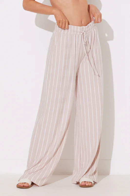 Tan/Ivory Stripe Wide Leg Pants Classic Chino Pants