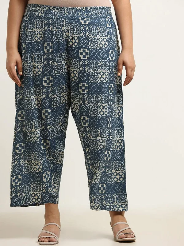 Diza Indigo Wide Leg Pants Chic Wool Trousers