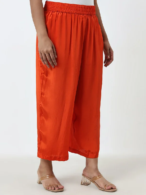 Diza Orange Glossy High-Rise Ethnic Pants Comfortable Maternity Pants