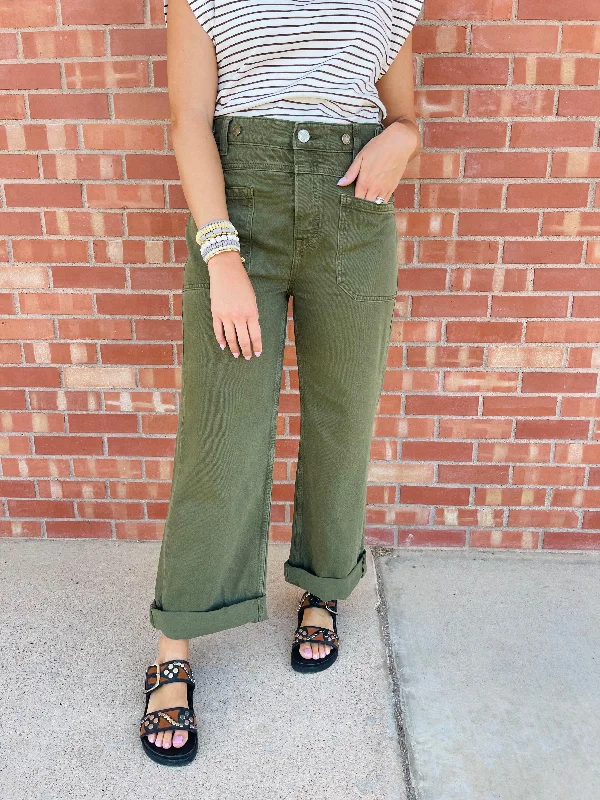 Free People | Palmer Cuffed Jean - Army- FINAL SALE Fashionable Vintage Wash Jeans