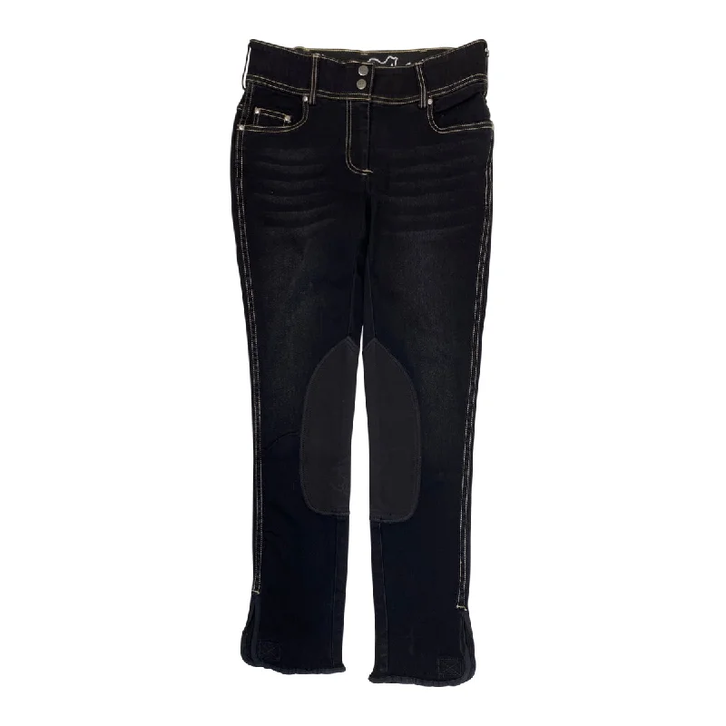 Goode Rider Jean Knee Patch Breech in Black Denim - Women's 24R Fashionable Button-Front Jeans