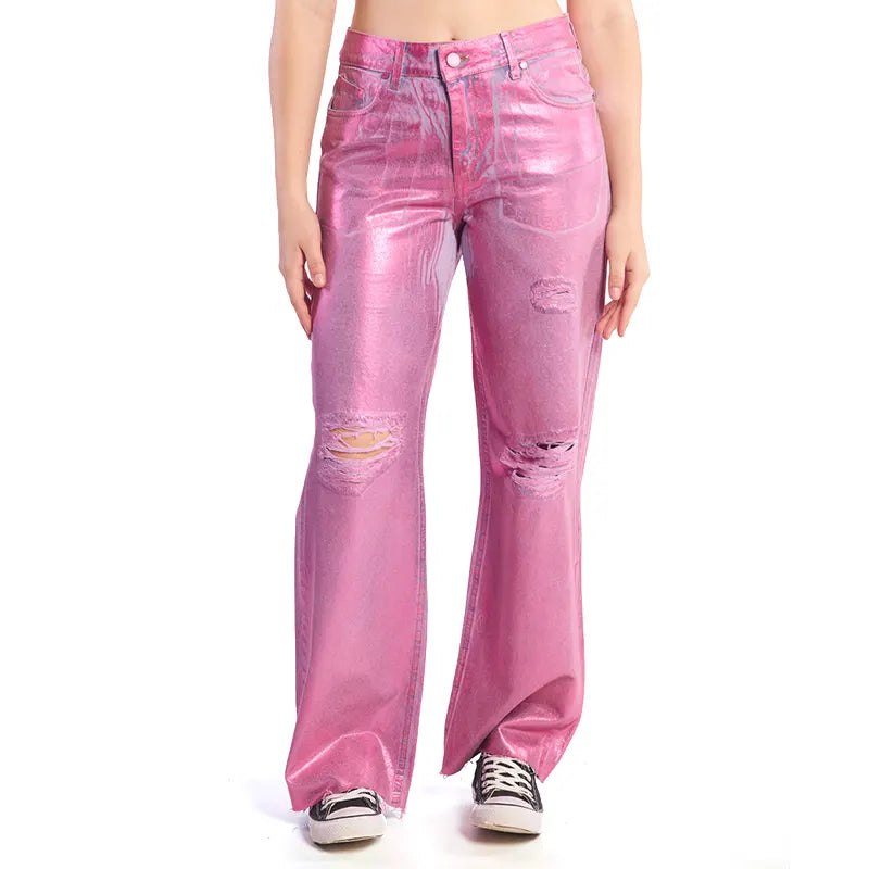 Jean Volcom Low Foild Wide 90s Mujer Rosa Trendy Low-Rise Slim Jeans