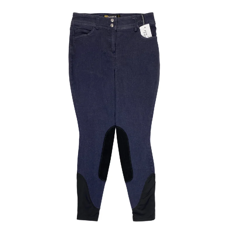 Noble Equestrian 'Better Than Denim' Knee Patch Breeches in Blue Jean - Women's 28R Comfortable Full-Length Denim Jeans