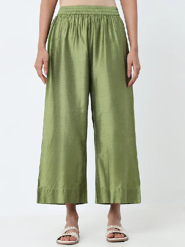 Utsa Sage Solid High-Rise Ethnic Pants Classic Cropped Pants