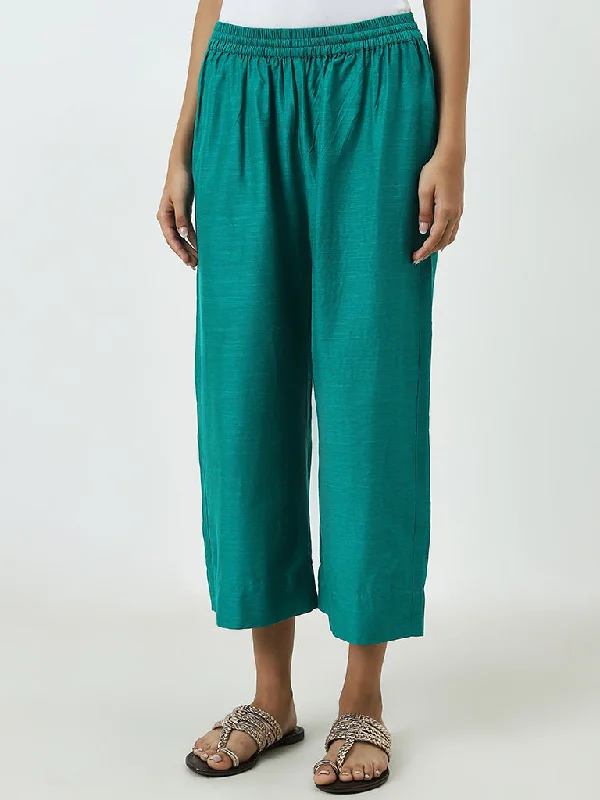 Utsa Teal High-Rise Ethnic Pants Fashionable Work Pants