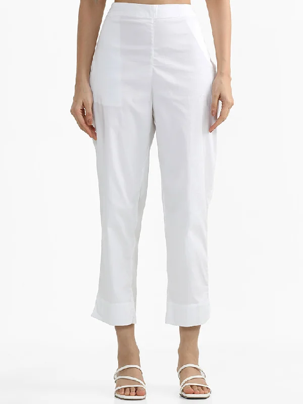 Utsa White Poplin Pants Trendy Wide-Legged Trousers