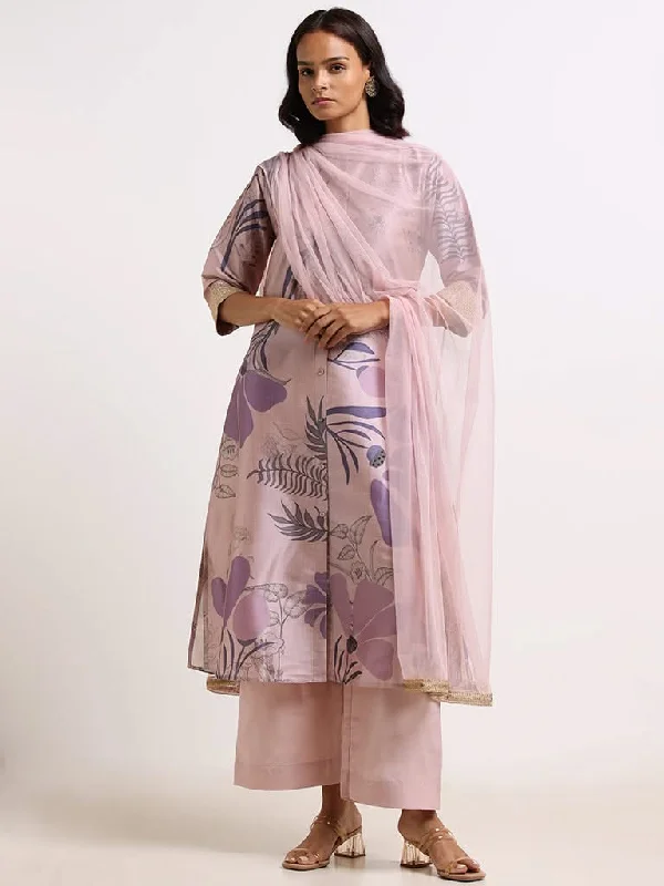 Vark Lilac Digital Printed Kurta, Pants & Dupatta Set Soft Wool Pants