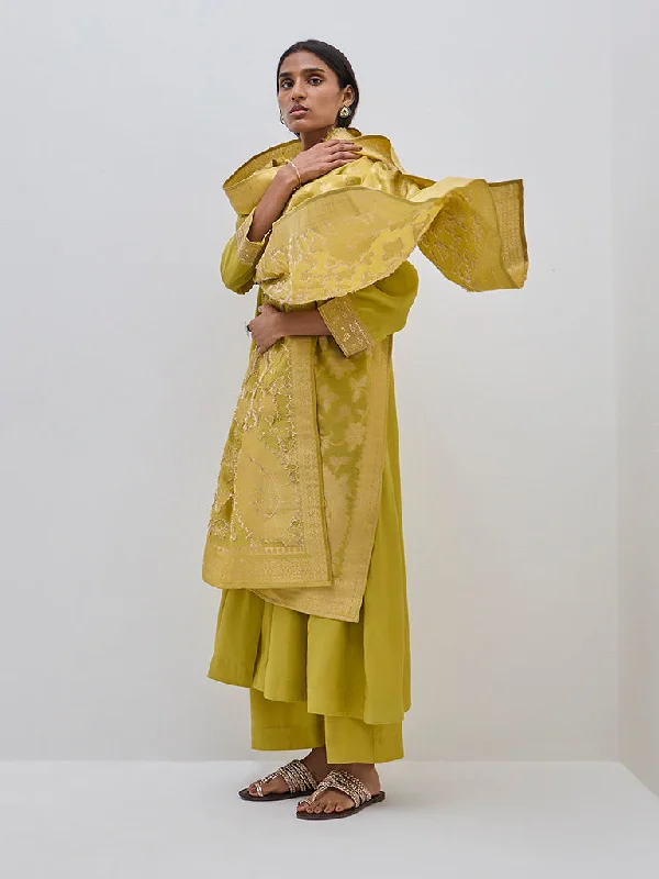 Vark Lime A-Line Kurta, Pants and Dupatta Set Casual Wide Pants