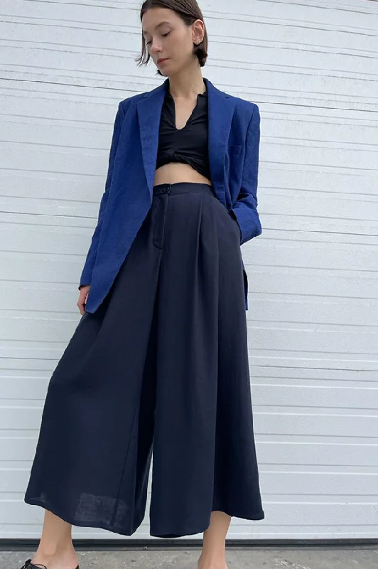 Wide Leg Linen Pants in Navy Comfortable Jogger Trousers