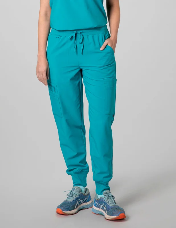 Womens 12-Pocket Scrub Jogger Pants - Teal Casual Track Pants