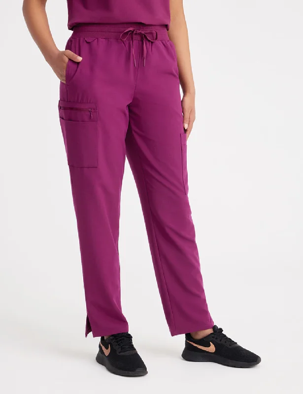 Womens 9-Pocket Straight Leg Scrub Pants - Burgundy Fashionable Tapered Leg Pants