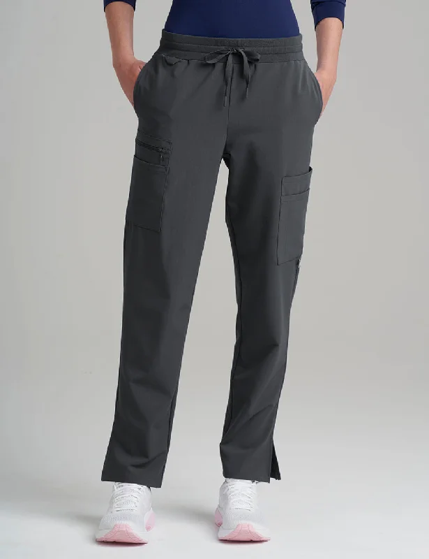 Womens 9-Pocket Straight Leg Scrub Pants - Pewter High-Waist Trousers