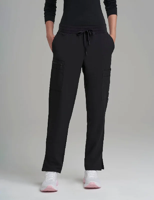 Womens 9-Pocket Straight Leg Scrub Pants - Black Cozy Knit Pants