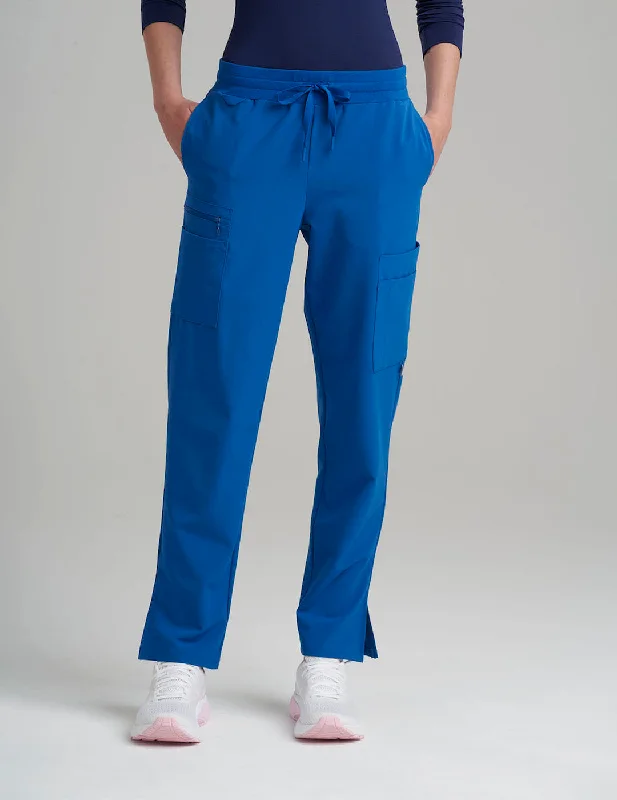 Womens 9-Pocket Straight Leg Scrub Pants - Royal Blue Trendy High-Waist Trousers