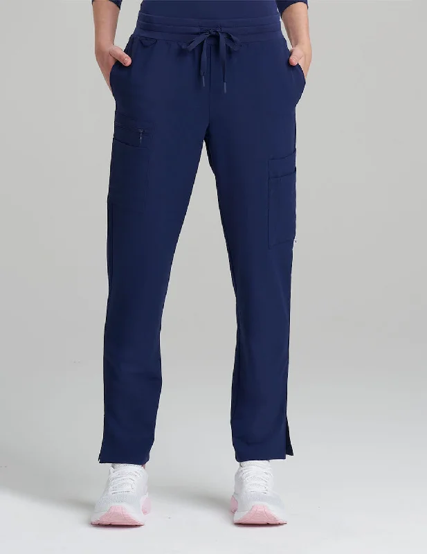 Womens 9-Pocket Straight Leg Scrub Pants - Navy Comfortable Denim Trousers