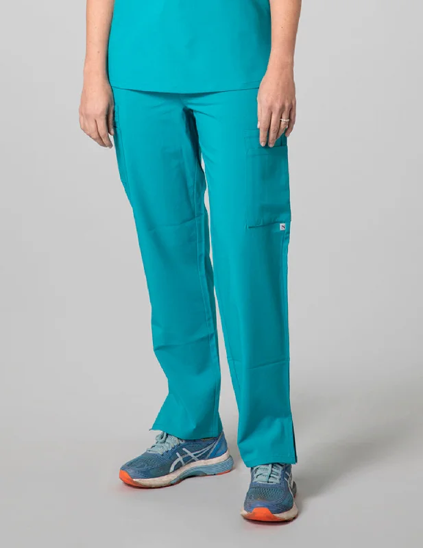 Womens 9-Pocket Straight Leg Scrub Pants - Teal Modern Skinny Pants