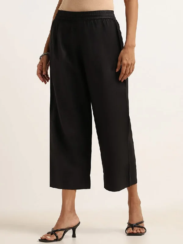 Zuba Black Cropped Wide-Leg Pants Trendy Palazzo Pants