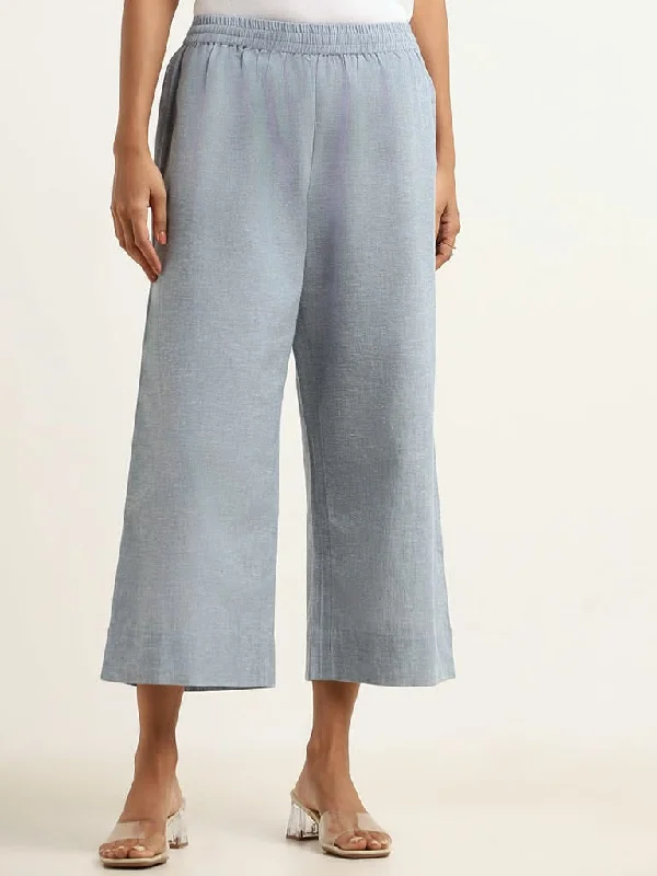 Zuba Blue Cotton Culotte Pants Classic Stretch Pants